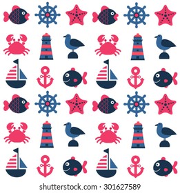 marine cartoon seamless  vector pattern