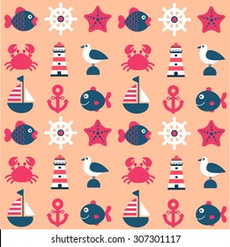 marine cartoon seamless  vector pattern