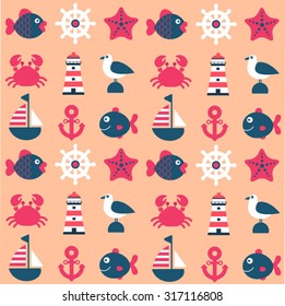 marine cartoon seamless  vector pattern