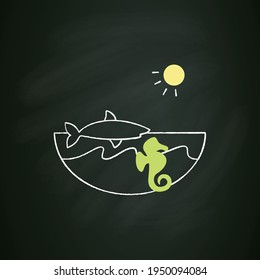 Marine chalk icon. Made up of the saltwater oceans. Living place for shark, seahorse etc. Underwater world. Seascape. Isolated vector illustration on chalkboard