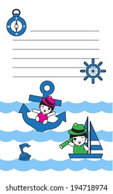 Marine characters and elements paper note illustration set