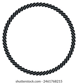 Marco de cuerda de círculo marino redondo decorativo borde de cordón retorcido negro minimalista icono Vector ilustración plana. Lazo fuerte de la trenza del límite circular retro náutico del bucle de la silueta monocromo lazo