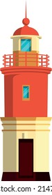 Marine coast light beacon. Cartoon lighthouse icon