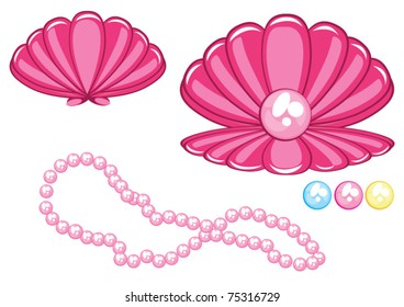 Marine cockleshell with a pearl. Illustration on white background