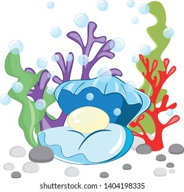 Marine cockleshell with a pearl on a sea-bottom