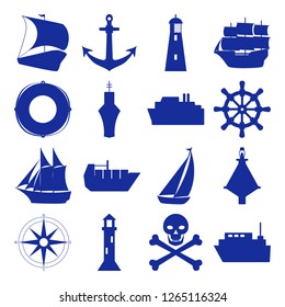 Marine collection of ship silhouette icons in flat style