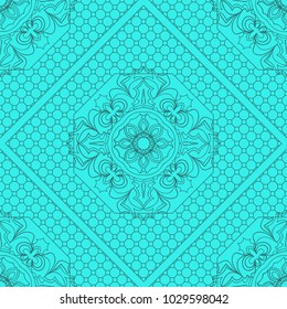 marine color seamless geometric pattern with floral mandala. vector illustration. for print, fashion design