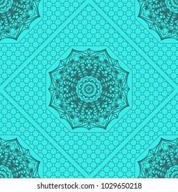 marine color seamless geometric pattern with floral mandala. vector illustration. for print, fashion design