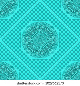 marine color seamless geometric pattern with floral mandala. vector illustration. for print, fashion design