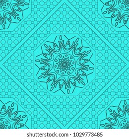 marine color seamless geometric pattern with floral mandala. vector illustration. for print, fashion design