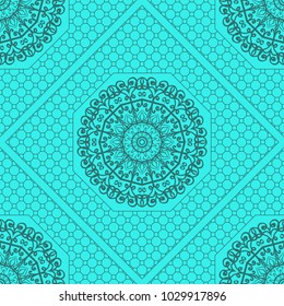 marine color seamless geometric pattern with floral mandala. vector illustration. for print, fashion design