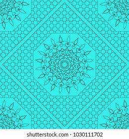 marine color seamless geometric pattern with floral mandala. vector illustration. for print, fashion design