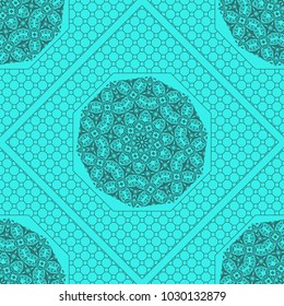 marine color seamless geometric pattern with floral mandala. vector illustration. for print, fashion design