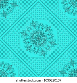 marine color seamless geometric pattern with floral mandala. vector illustration. for print, fashion design