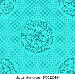 marine color seamless geometric pattern with floral mandala. vector illustration. for print, fashion design