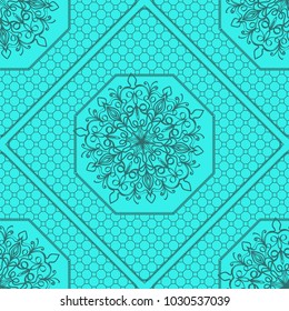 marine color seamless geometric pattern with floral mandala. vector illustration. for print, fashion design