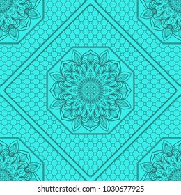 marine color seamless geometric pattern with floral mandala. vector illustration. for print, fashion design