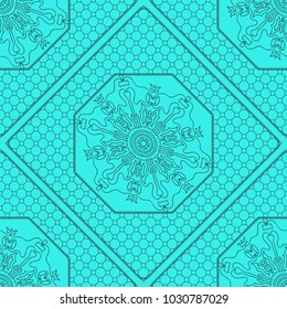 marine color seamless geometric pattern with floral mandala. vector illustration. for print, fashion design