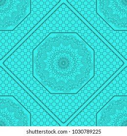 marine color seamless geometric pattern with floral mandala. vector illustration. for print, fashion design