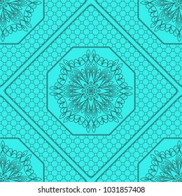 marine color seamless geometric pattern with floral mandala. vector illustration. for print, fashion design