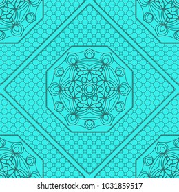 marine color seamless geometric pattern with floral mandala. vector illustration. for print, fashion design