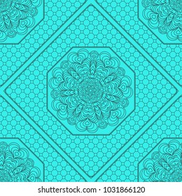 marine color seamless geometric pattern with floral mandala. vector illustration. for print, fashion design