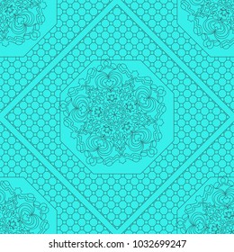 marine color seamless geometric pattern with floral mandala. vector illustration. for print, fashion design