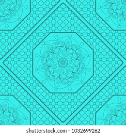 marine color seamless geometric pattern with floral mandala. vector illustration. for print, fashion design
