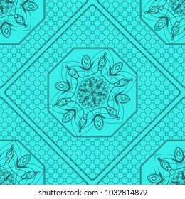 marine color seamless geometric pattern with floral mandala. vector illustration. for print, fashion design