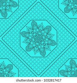 marine color seamless geometric pattern with floral mandala. vector illustration. for print, fashion design