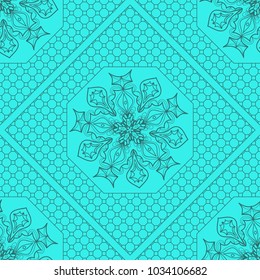 marine color seamless geometric pattern with floral mandala. vector illustration. for print, fashion design