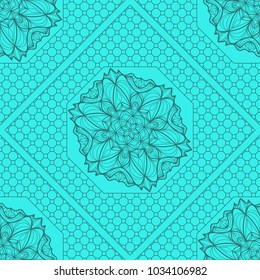 marine color seamless geometric pattern with floral mandala. vector illustration. for print, fashion design