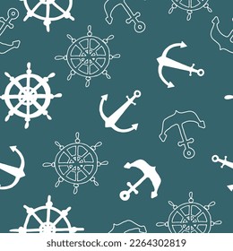 Marineinfärbung mit verschiedenen nautischen Elementen. Seemannsnahtlose Vektorgrafik mit Meereselementen. für Bildschirmhintergründe, Drucke, Textilien, Gewebe, Hintergründe. Reisen, Meer und Meer.