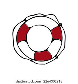 Marine coloring doodle with different nautical elements, lifeline.