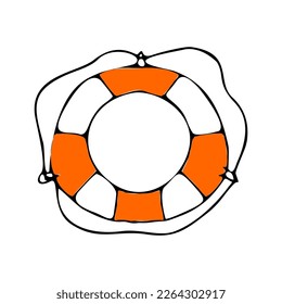 Marine coloring doodle with different nautical elements, lifeline.