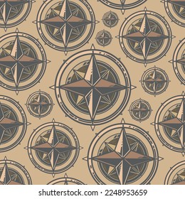 Marine compass colorful seamless pattern vintage ship fixture compass rose for navigation on ocean expeditions vector illustration