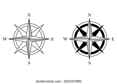 Marine compass vector icon. Line glyph icon set of mariner compass. Isolated on white background. 