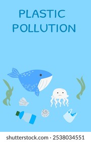 Marine conservation art highlighting ocean plastic pollution and wildlife protection.