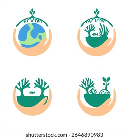 Marine Conservation icon, Coral Reef, Seagrass and Ocean Life Protection Symbol, Underwater Ecosystem Protection icon, Sustainable Planet  and Ecosystem Protection