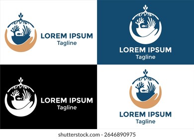 Marine Conservation Logo, Coral Reef, Seagrass and Ocean Life Protection Symbol, Underwater Ecosystem Protection Logo, Ocean and reef protection campaigns