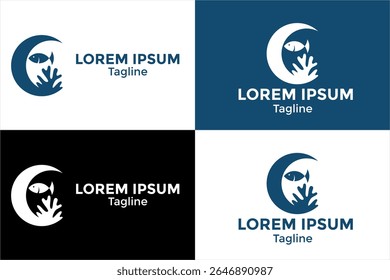 Marine Conservation Logo, Coral Reef, Seagrass and Ocean Life Protection Symbol, Underwater Ecosystem Protection Logo, Ocean and reef protection campaigns