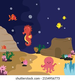 Marine Coral Reef Underwater Sea Ocean Nature Illustration