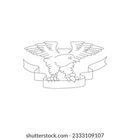 Marine Corps tattoo. Eagle and Ribbon. Black outline on a white background.

