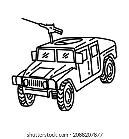 Marine Corps Wheeled Vehicle Part of Military and Marine Corps Equipments Hand Drawn Icon Set Vector