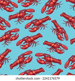 Marine crayfish colorful seamless pattern with sharp claws and tentacles living in underwater world among crustaceans vector illustration