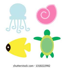 marine creatures color illustration. Icon, graphic symbol, part of image design underwater marine related items