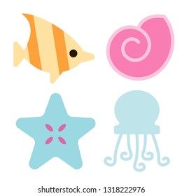 marine creatures simple simple color illustration. Icon, graphic symbol, part of image design underwater marine related items