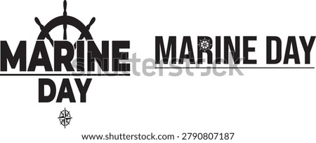 Marine Day celebration text with nautical symbols like ship wheel and compass rose isolated on transparent.