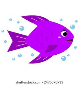 Marine day, fish cartoon. Digital art illustration