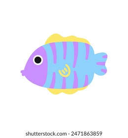 Marine day, fish cartoon. Digital art illustration.